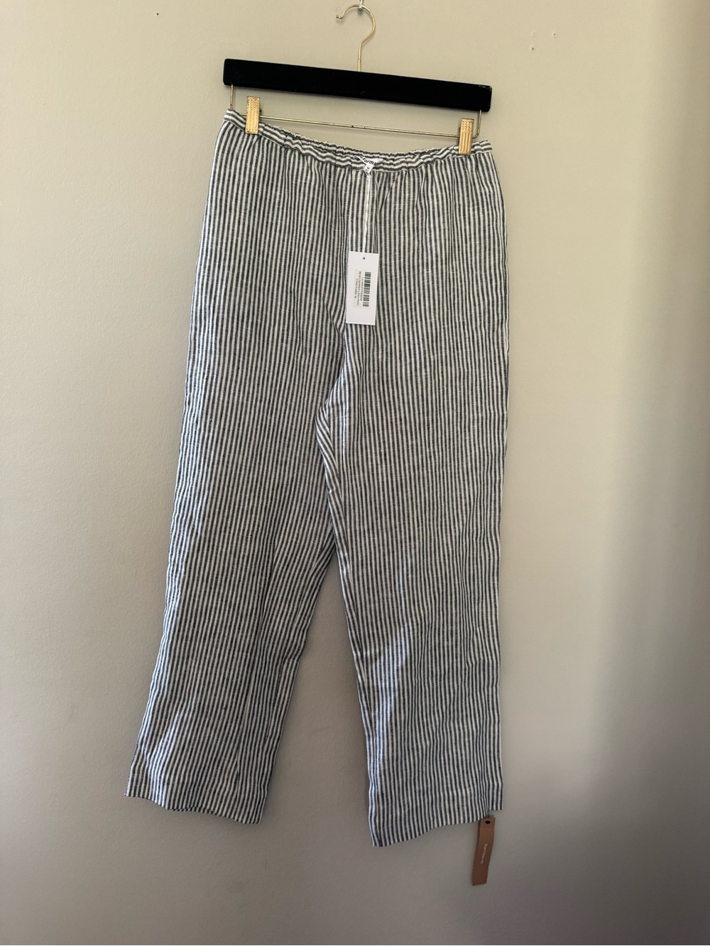 Reformation Black & White Striped Linen-Blend Chinos